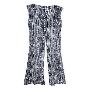 Three Dots XXL Navy Blue White Aztec Geometric Wide Leg Palazzo Beach Harem Flow